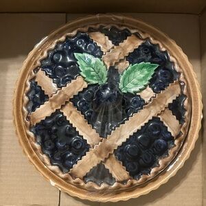 Vintage Plum Pie Design Lidded Ceramic Pie Plate Made in Portugal